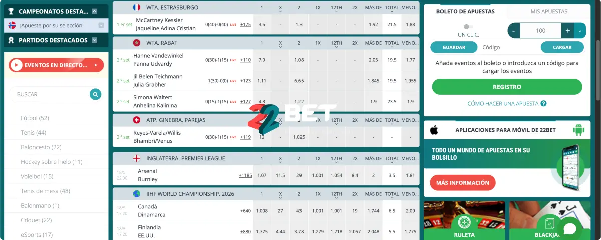 22Bet Torneos y Bonos